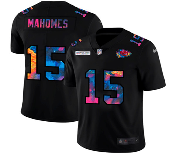 Men's Kansas City Chiefs #15 Patrick Mahomes Black NFL 2020 Crucial Catch Limited Stitched Jersey